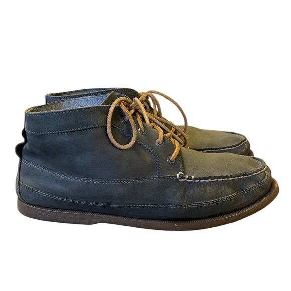 J Crew x Sperry Mens 13 Topsiders Soft LEATHER Chukka Boots Moccasins Dark Green - Picture 2 of 7